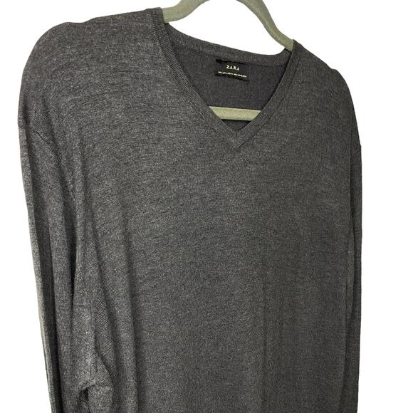 ZARA Men's Sweater Long Sleeve V-Neck Gray Size XL - Picture 6 of 6